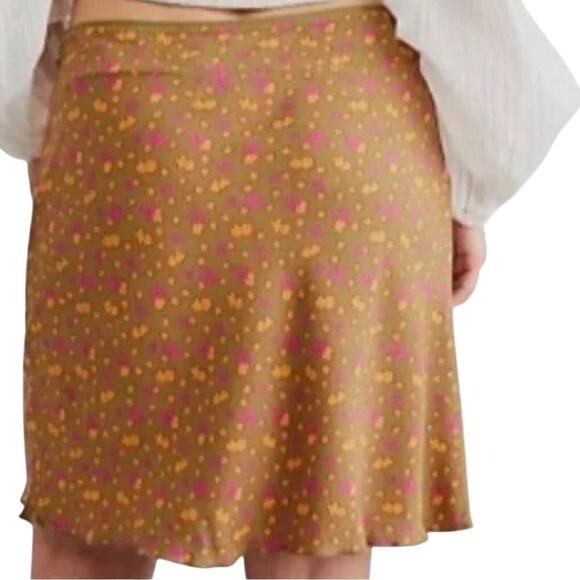 Free People Midi Skirt IRL Floral Olive Green Midi Skirt Lettuce Hem, New w/ Tag - Picture 3 of 8